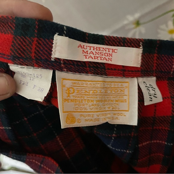 Vintage 1970s 70s Pendleton Mason Tartan navy red plaid wool midi pleated skirt - Picture 5 of 5